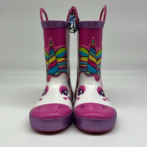Members Mark Pink Purple Rainbow Unicorn Rain Boots Waterproof Slip On size 13/1 - Picture 3 of 11